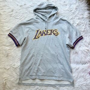 Mitchell Ness Lakers Hoodie gray logo front short sleeve sweatshirt men’s L